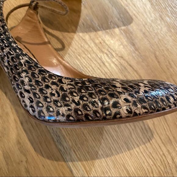Alexa Wagner Snakeskin Open Back Ankle Strap Heels in Brown - Picture 3 of 8